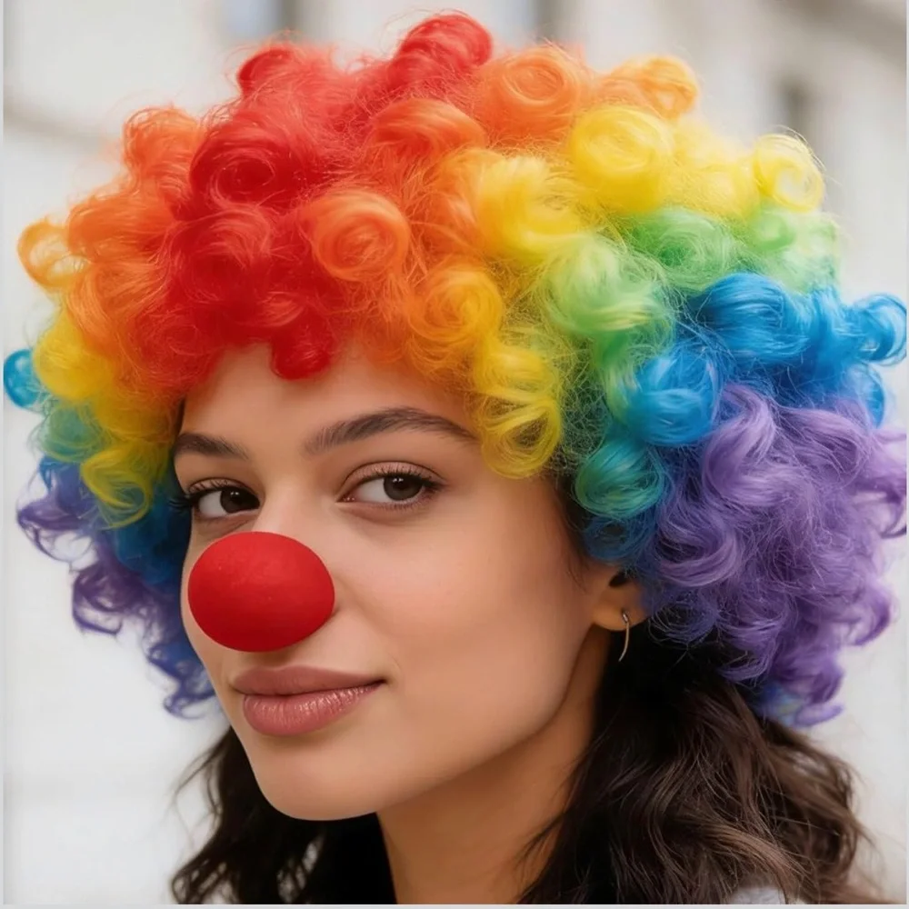 Multicolor Rainbow Curly Clown Wig for Party Costumes